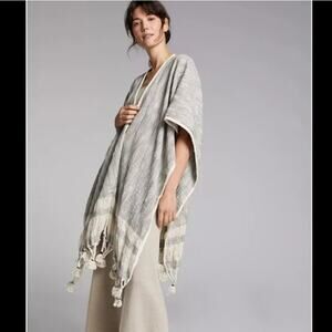 Llani Anthropologie Pilar Wrap Boho Cream Black Fringe Tassle Open Women OS